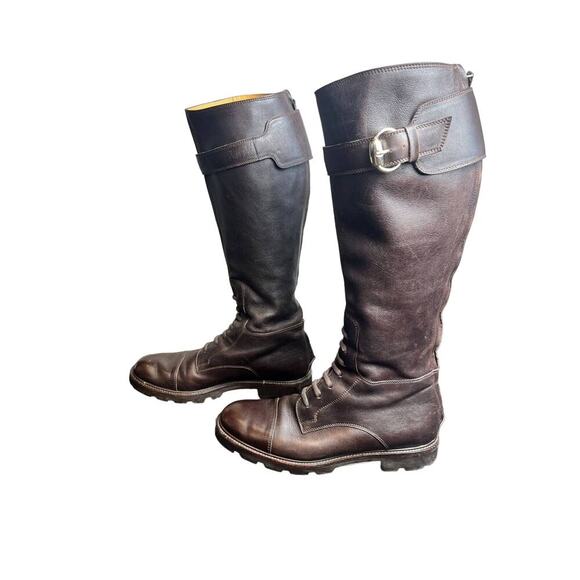 Gucci Tall Combat Brown Leather Boots 7.5 - Picture 4 of 15